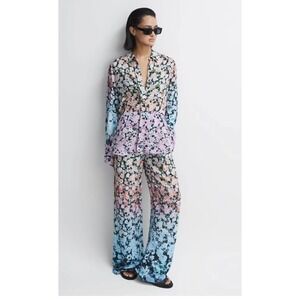 REISS Serena Floral Print Wide Leg Trousers in Multi US 2